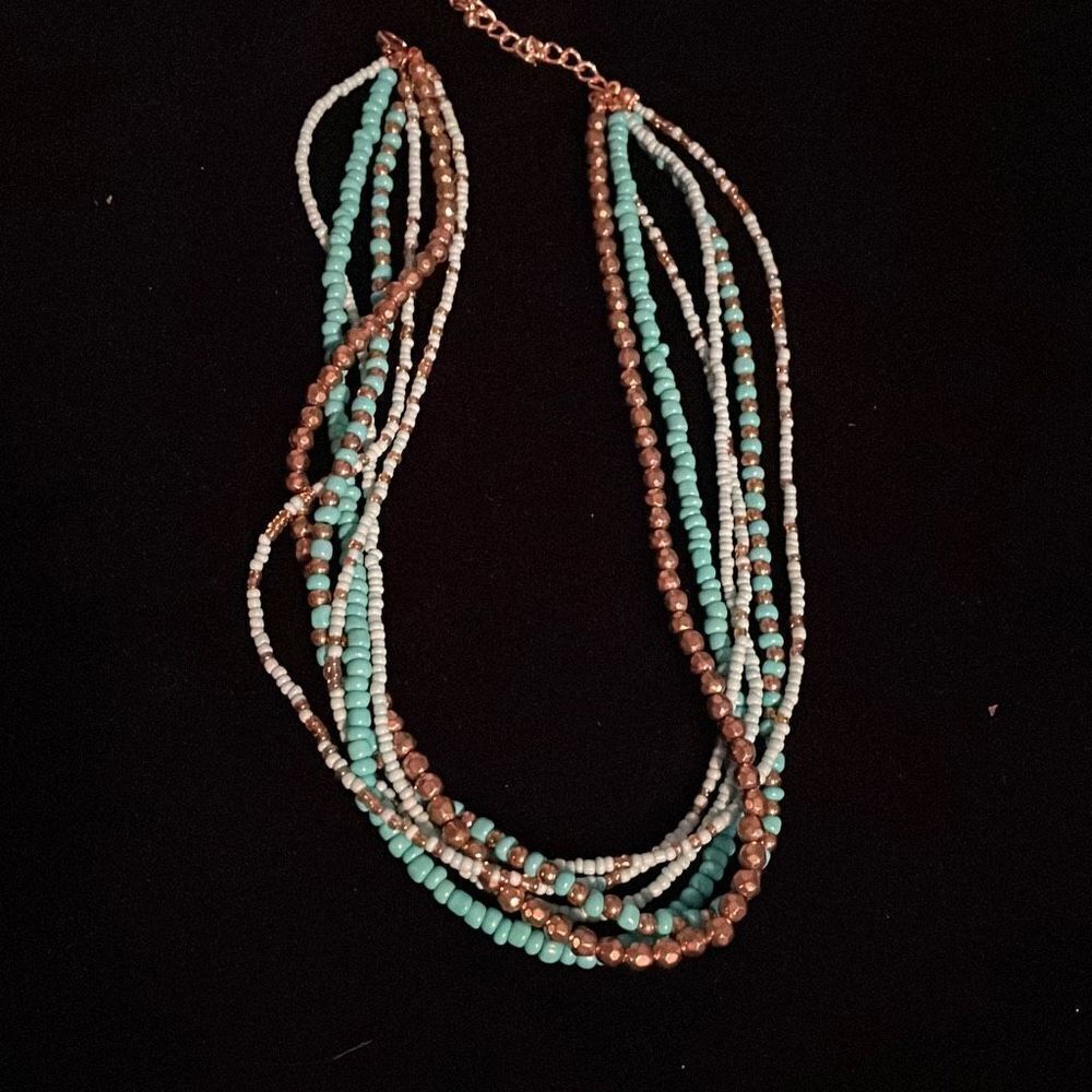 Craft 16" beaded turquoise and gold beads. 6 combined strands.